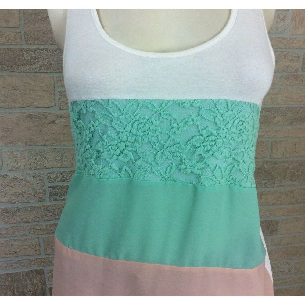 Pronto USA Pastel Colorblock Racer Back Shirt Top - Picture 2 of 6